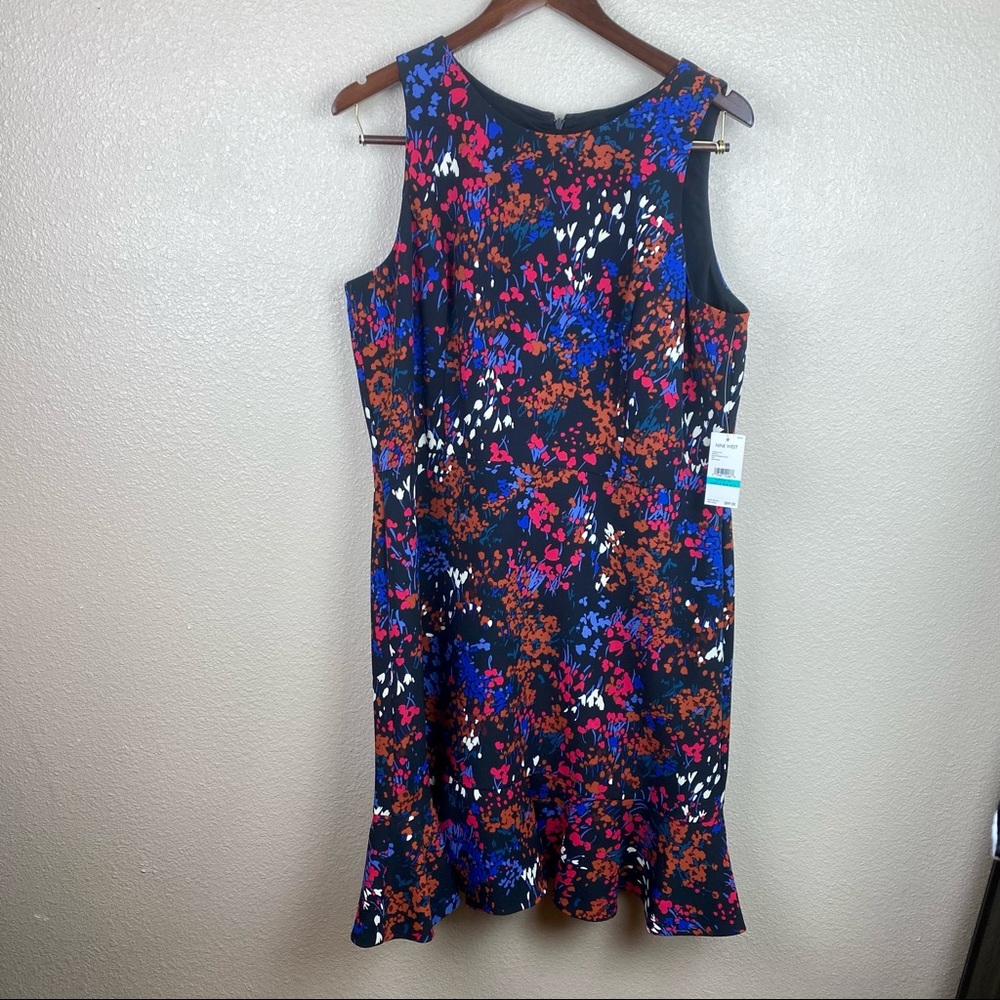 Nine West Black Henna Multi Floral Dress Size 16 Ruffle Hem (Print Dress)